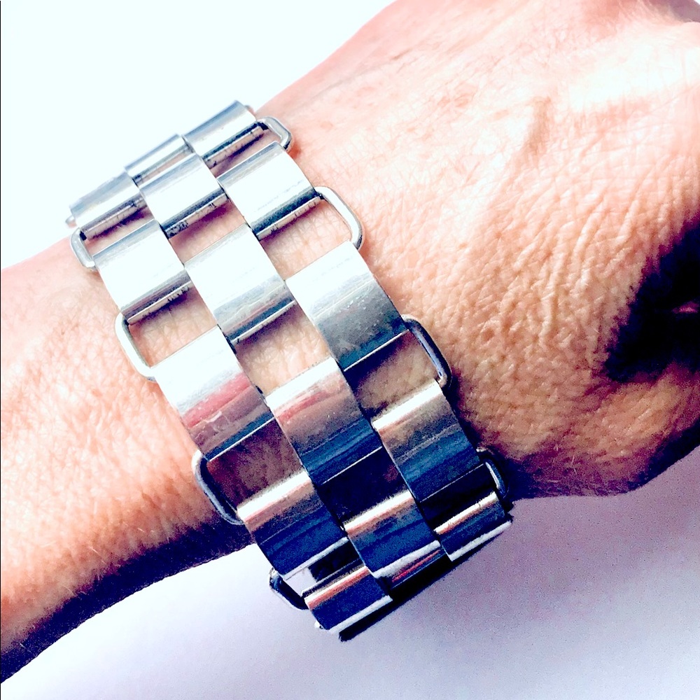 Plunder cube link & chain leather  snap bracelet